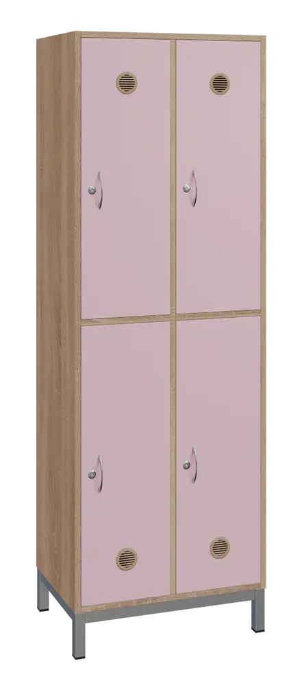 SBS-2222 šatní skříň 4-boxová, 1800x600x400 mm, kovové nohy, korpus dub bardolino, dvířka pastelově růžová